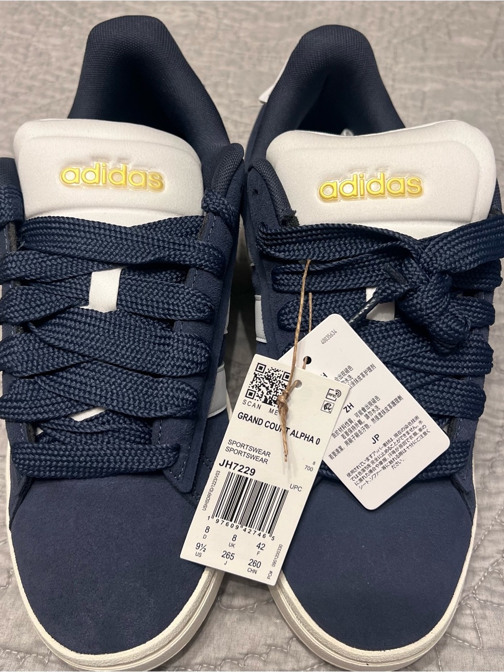 adidas Navy, White & Gold Grand Court Sneakers